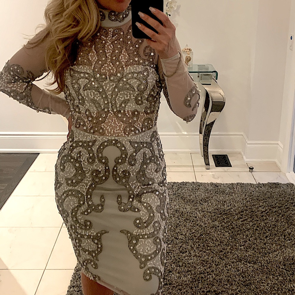 ASOS fully beaded silver dress